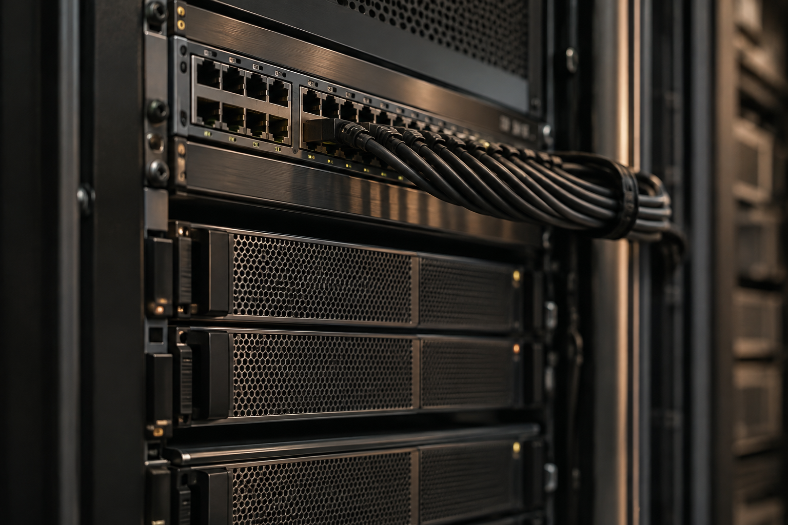 Network connections and equipment in a server rack