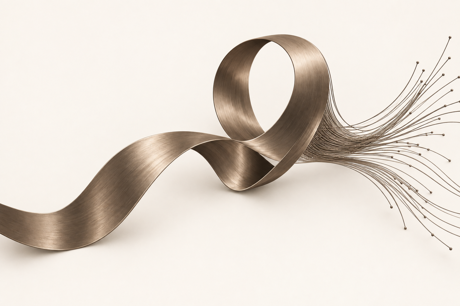 Sculptural bronze ribbon on an ivory background